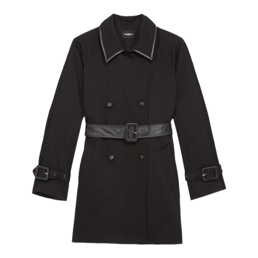 NWT! The Kooples Black Leather Cotten Trench Coat 32